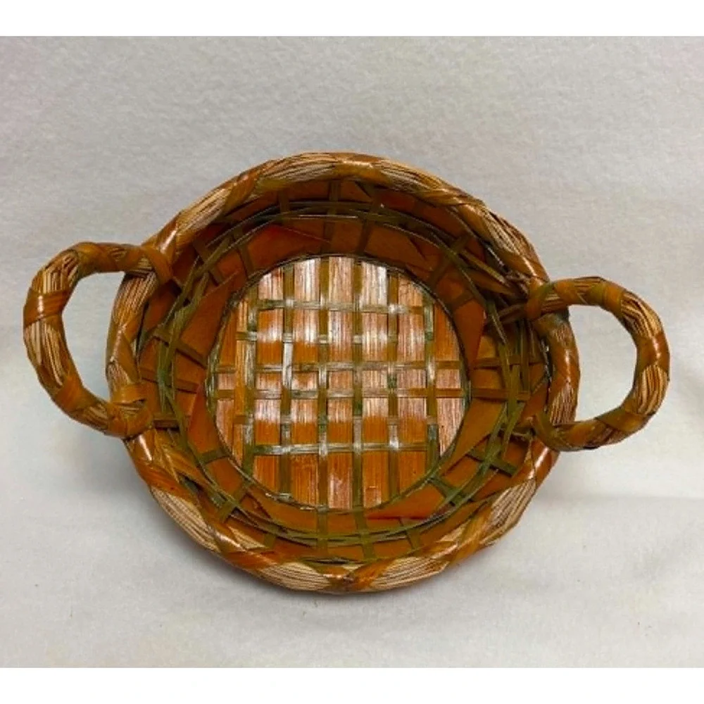 Vintage Woven Wicker Oval Basket With Handles Boho Farmhouse Country Decor